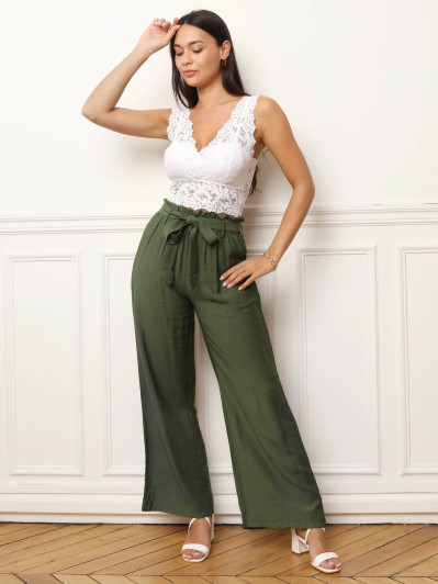 Caraco blanc crop top en dentelle