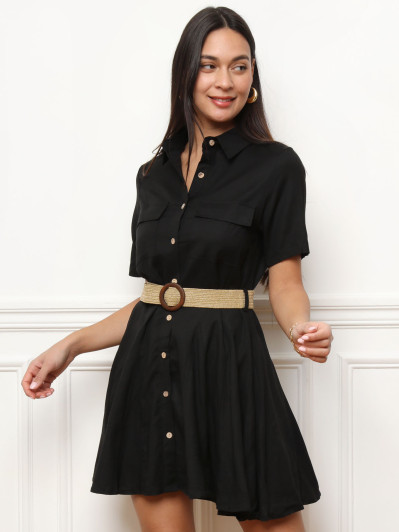 Robe chemise évasée en lin avec ceinture
