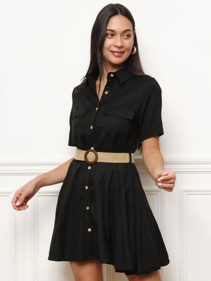 Robe chemise évasée en lin avec ceinture