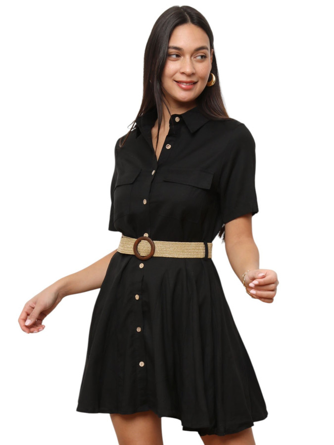 Robe chemise évasée en lin avec ceinture