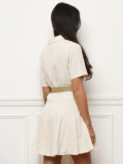 Robe chemise évasée en lin avec ceinture