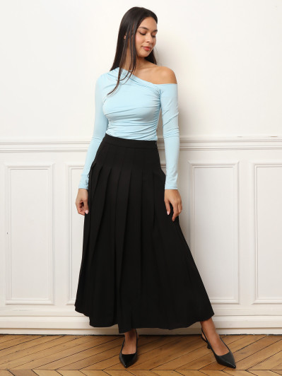 Jupe longue évasée et plissée noire