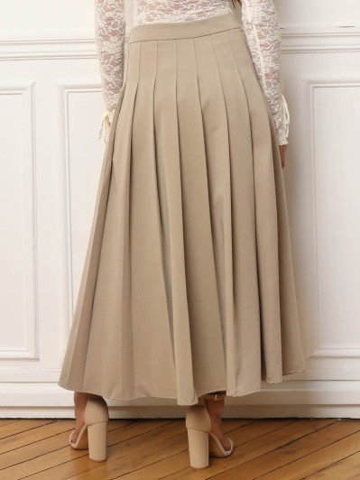 Jupe longue évasée et plissée taupe