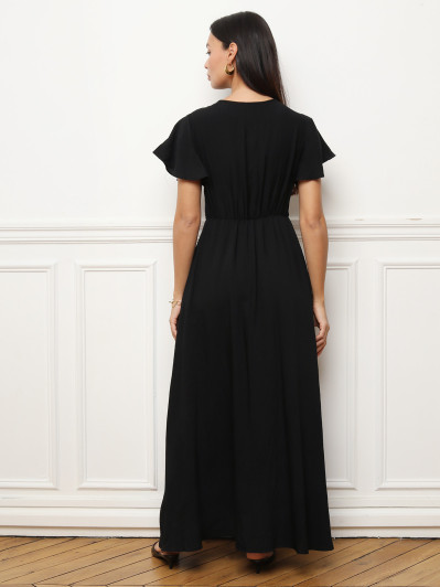 Robe longue cache-cœur à manches volantées