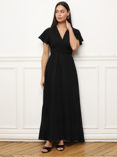 Robe longue cache-cœur à manches volantées