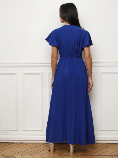 Robe longue cache-cœur à manches volantées