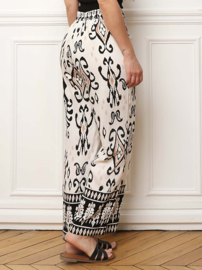 Pantalon ample noir à imprimés ethniques