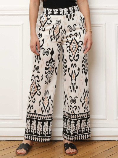 Pantalon ample noir à imprimés ethniques