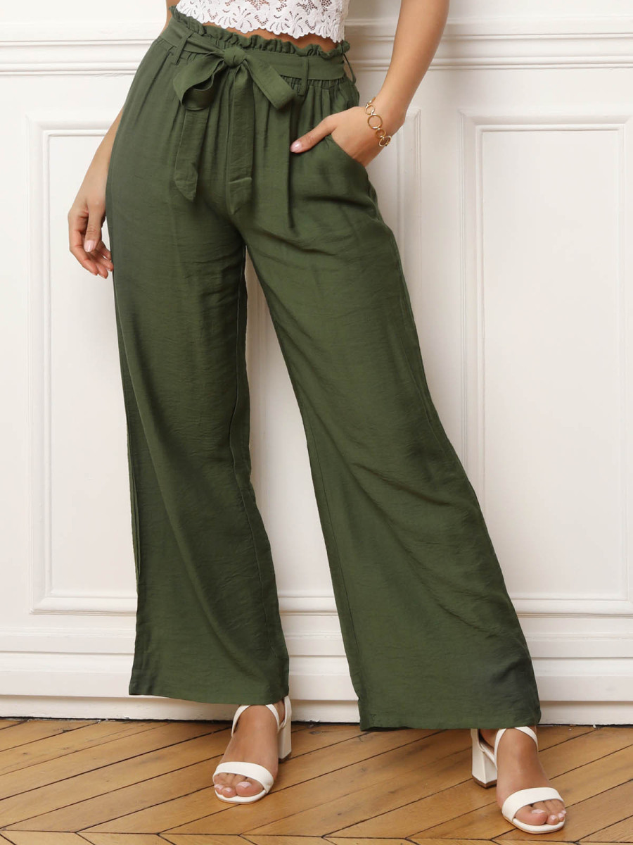 Pantalon fluide kaki à ceinture