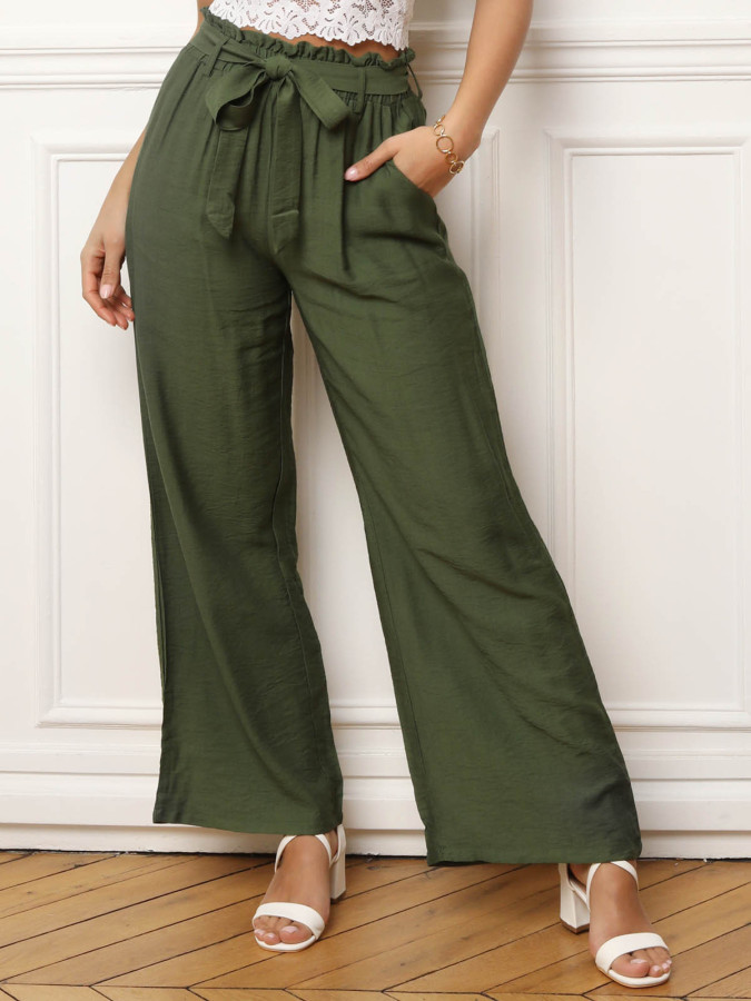 Pantalon fluide kaki à ceinture