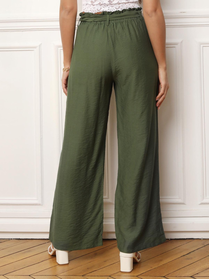 Pantalon fluide kaki à ceinture