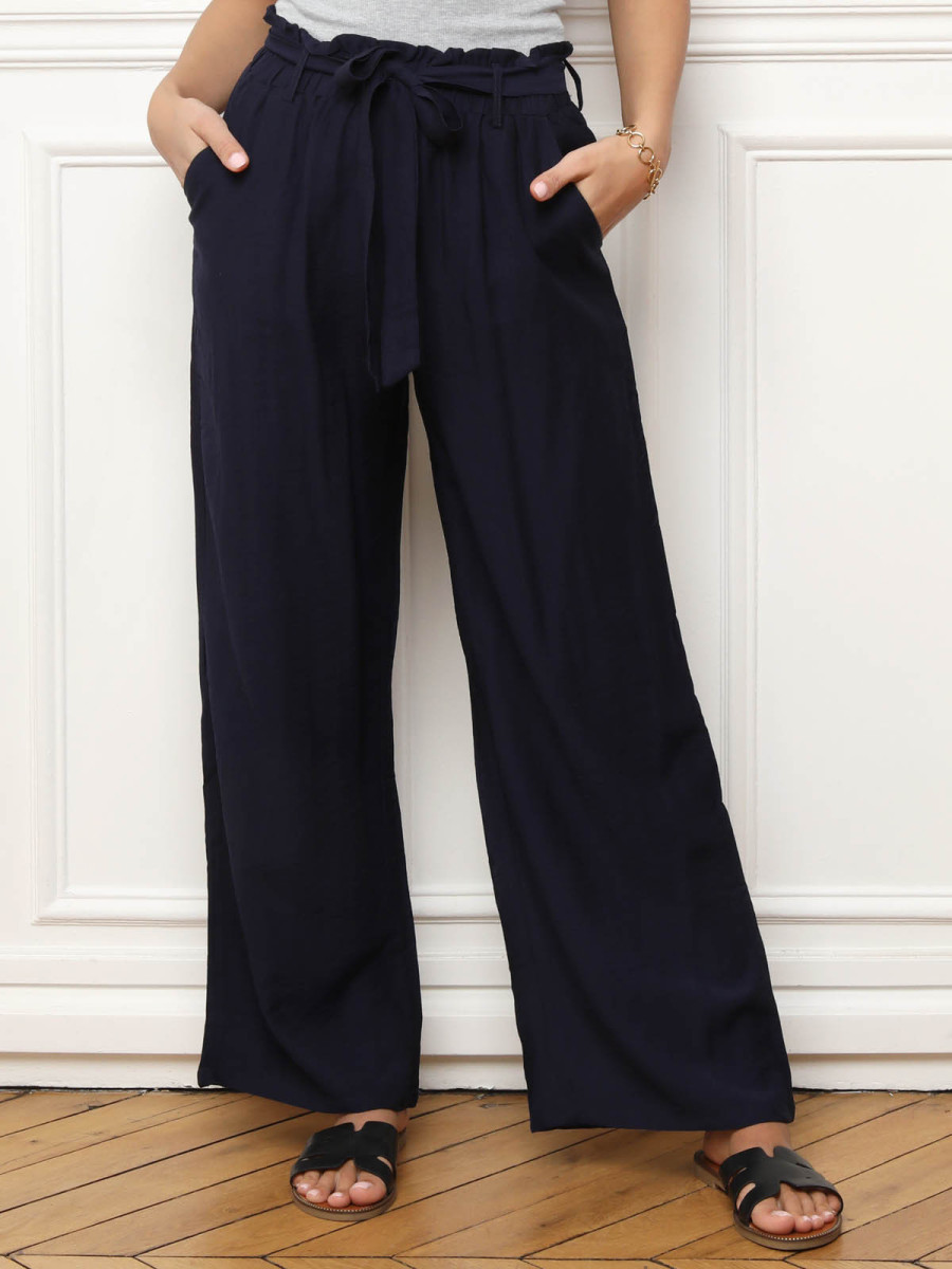 Pantalon fluide blue marine à ceinture