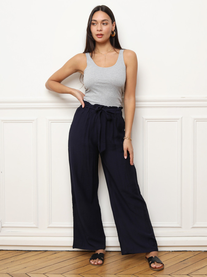 Pantalon fluide blue marine à ceinture