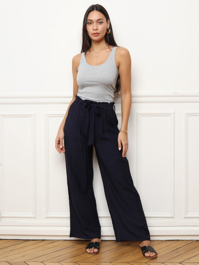 Pantalon fluide blue marine à ceinture
