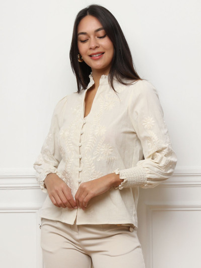 Chemisier brodé à manches bouffantes
