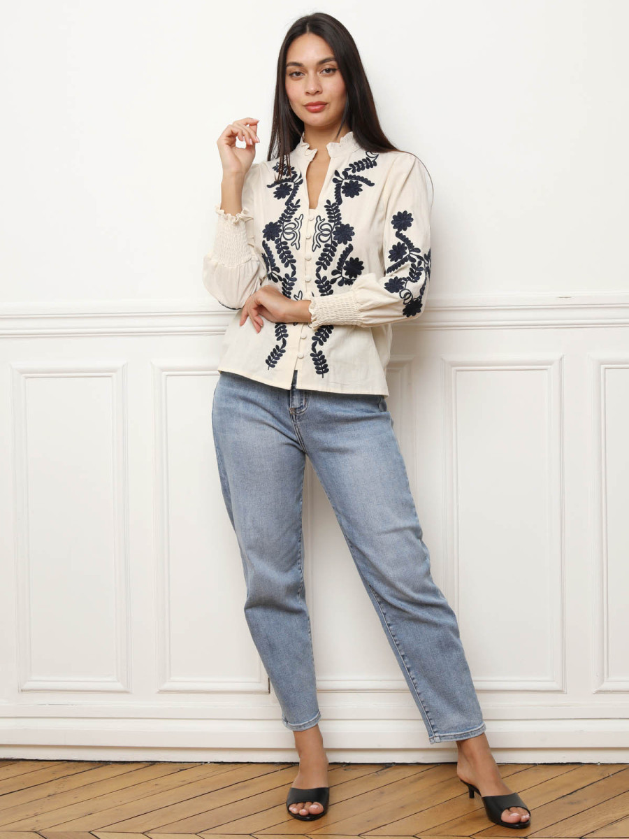 Chemisier à Manches Bouffantes KOGHELENE Pour Fille - Haut Smocké Chic Et Confortable