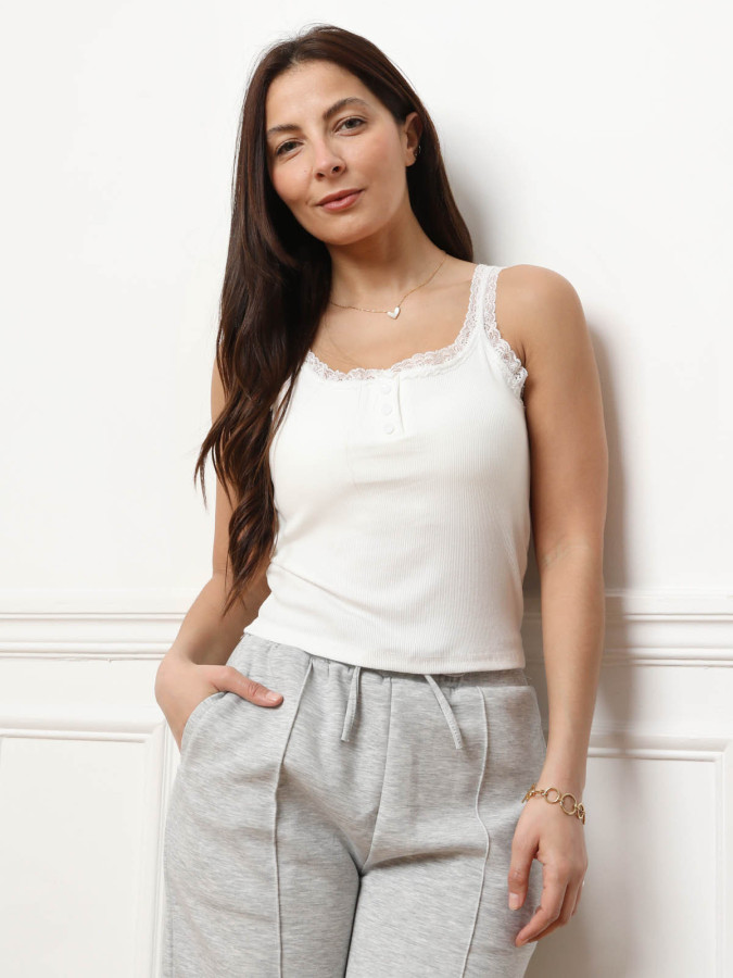 Débardeur en maille à dentelle blanc