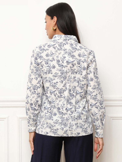 Chemise blanche à motifs fleurs romantiques