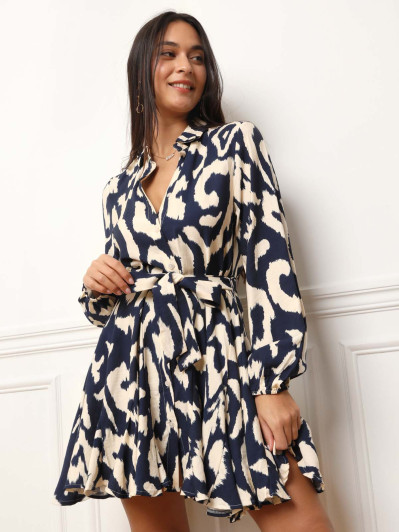 Robe chemise patineuse à motifs bleue