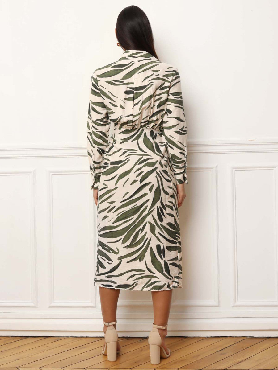 Zeboun Robe Robe zébrée beige et verte style kimono