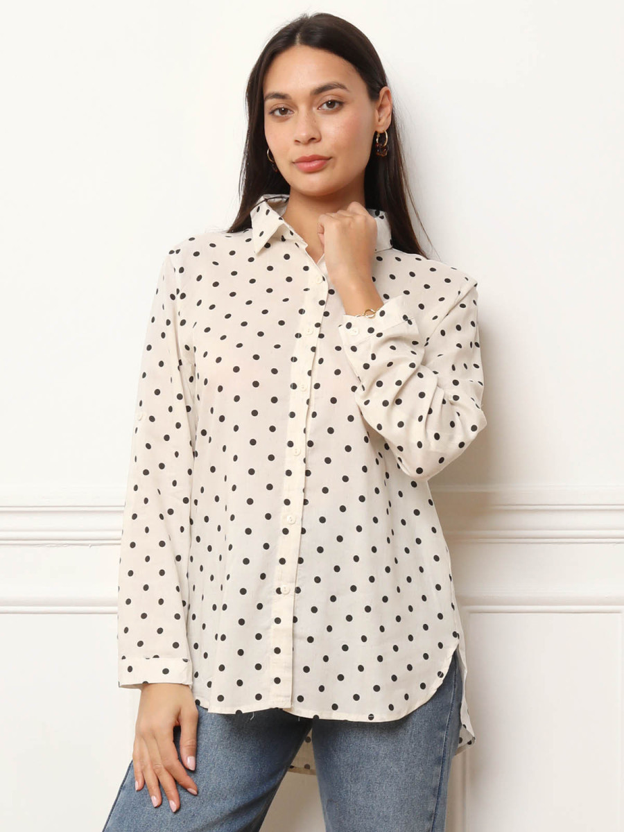Chemise fluide à pois noirs