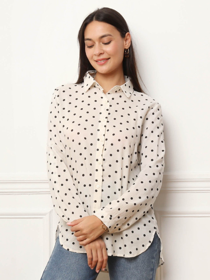 Chemise fluide à pois noirs