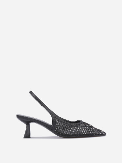 Escarpins slingback noirs résille à strass