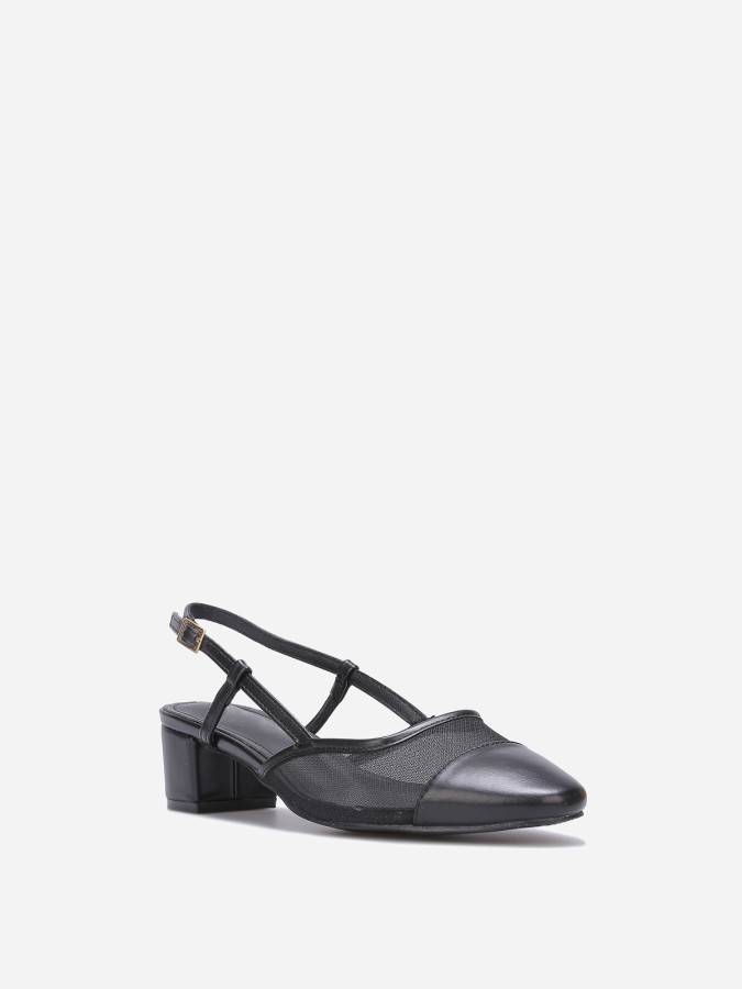 Slingback noir en simili cuir et résille