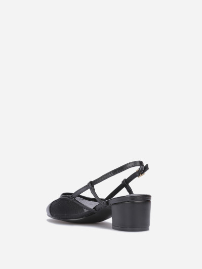 Slingback noir en simili cuir et résille