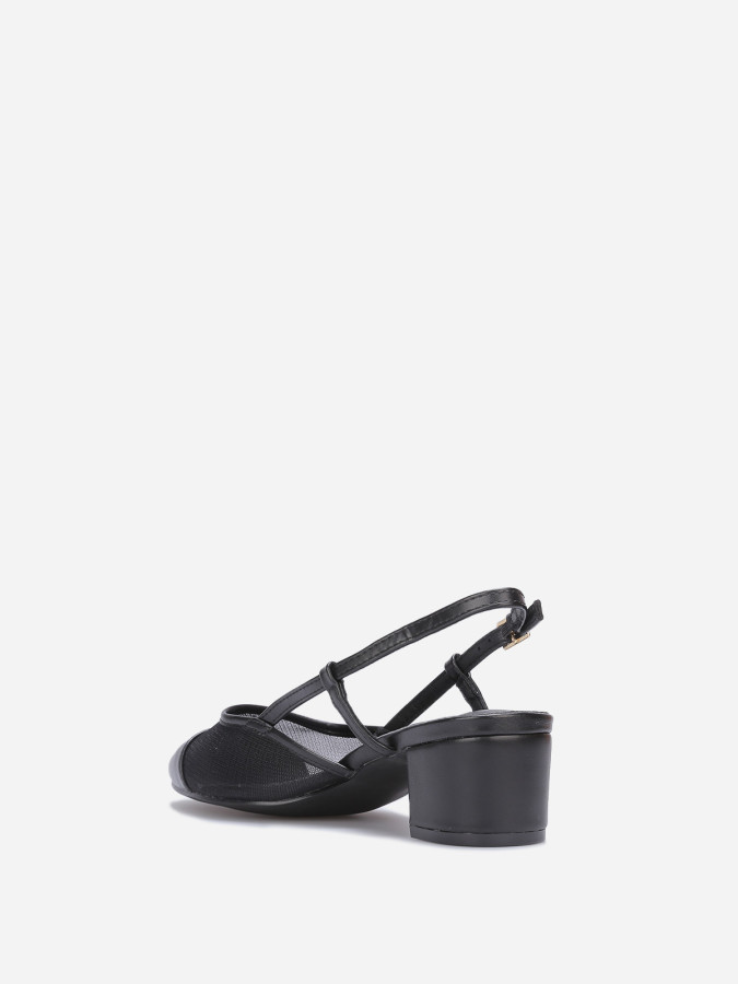 Slingback noir en simili cuir et résille