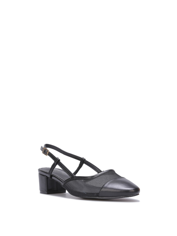 Slingback noir en simili cuir et résille