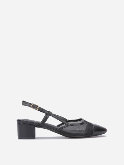 Slingback noir en simili cuir et résille