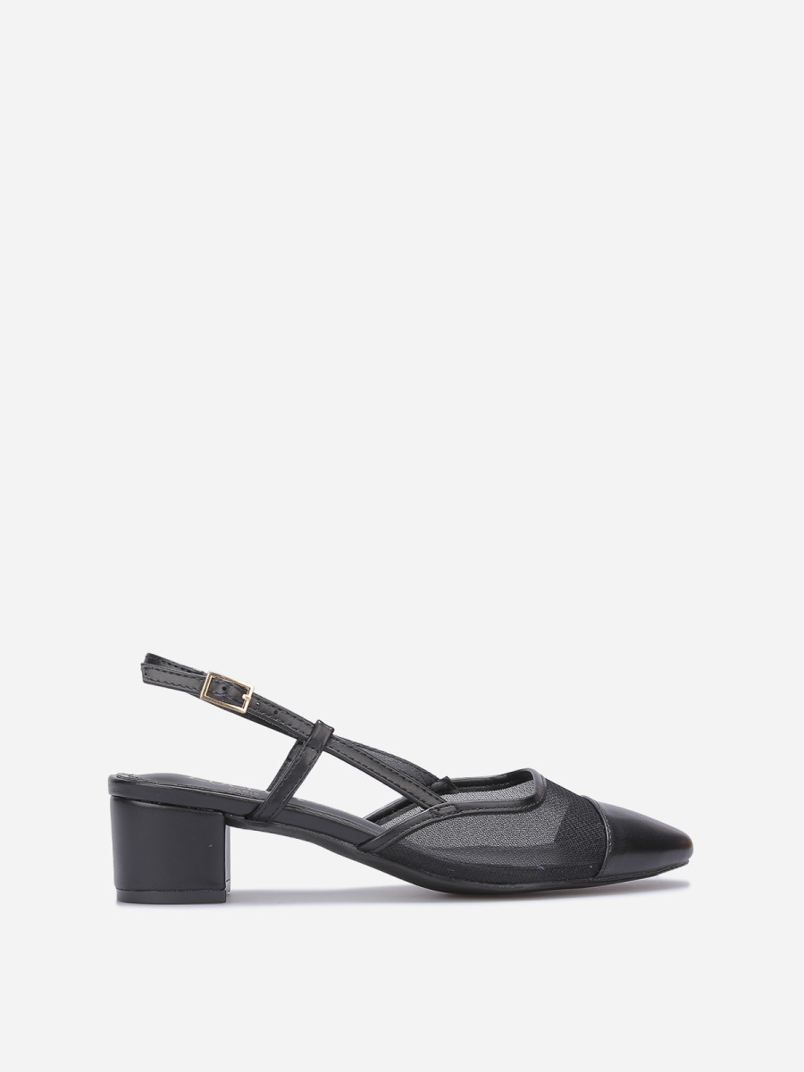 Slingback noir en simili cuir et résille