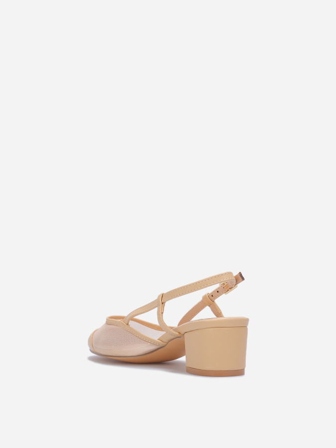 Slingback beige en simili cuir et résille