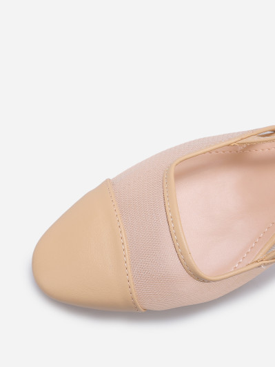 Slingback beige en simili cuir et résille
