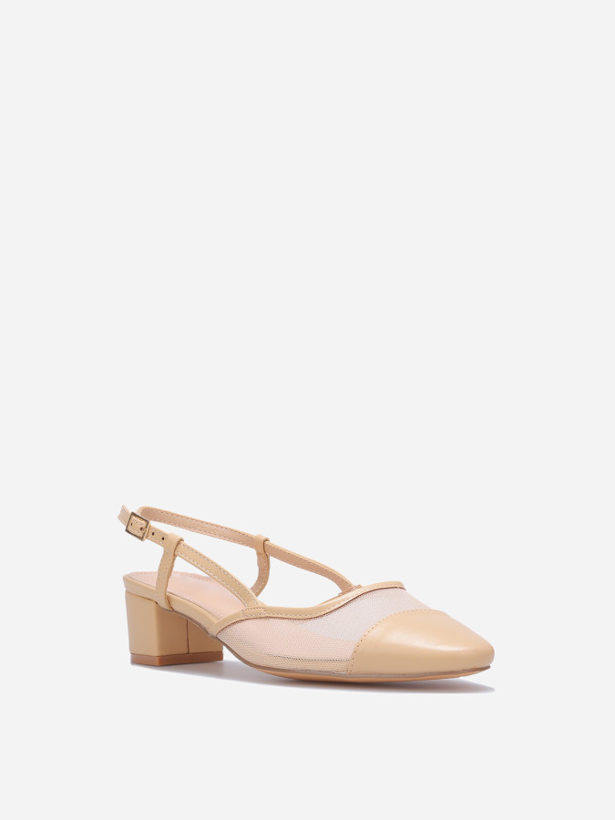 Slingback beige en simili cuir et résille
