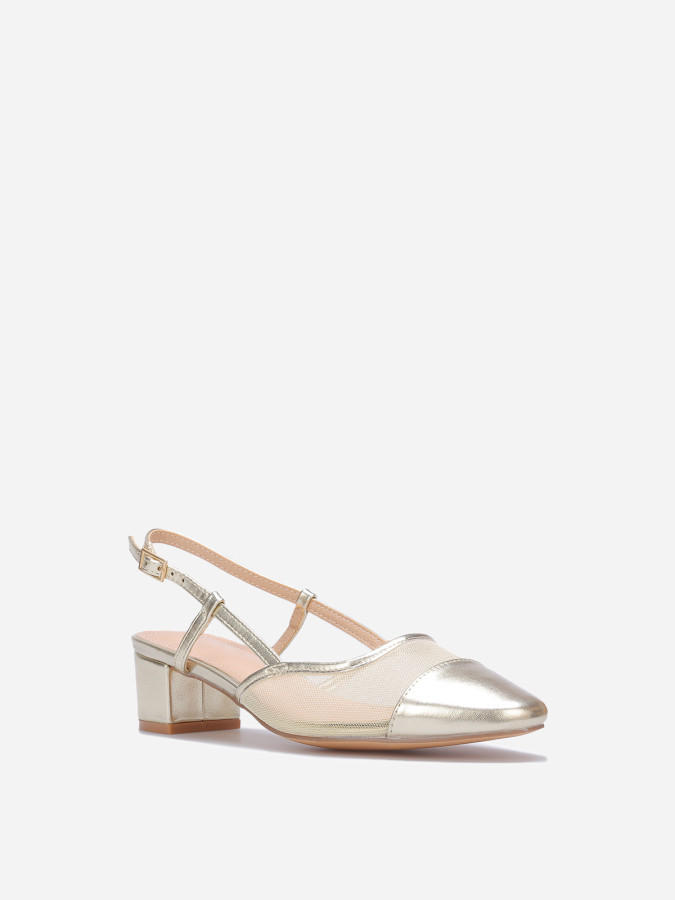 Slingback doré en simili cuir et résille