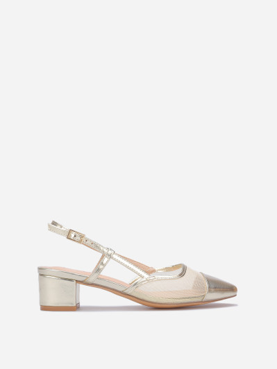 Slingback doré en simili cuir et résille