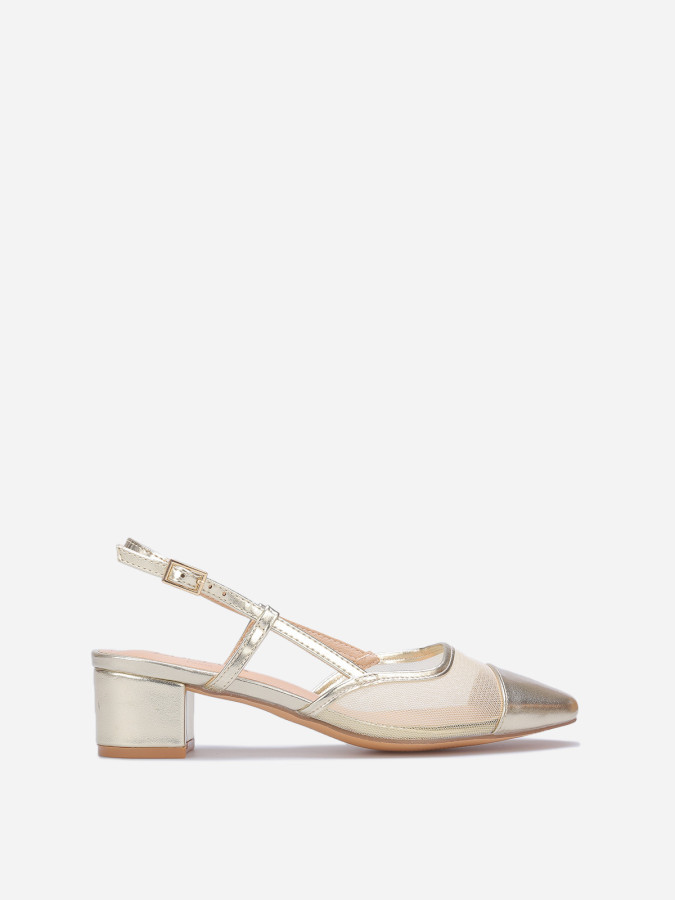 Slingback doré en simili cuir et résille