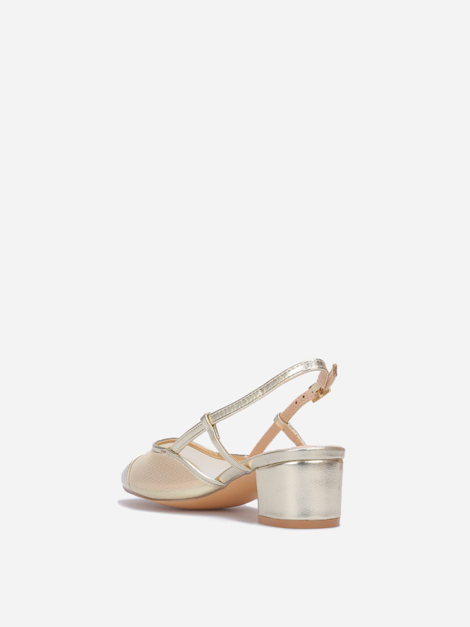 Slingback doré en simili cuir et résille
