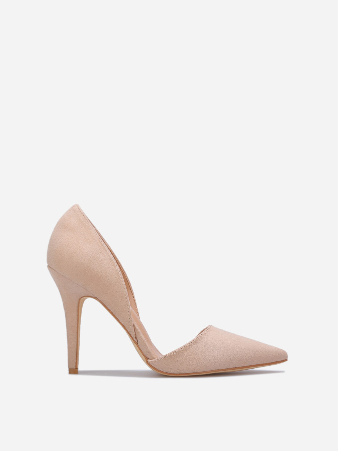 Escarpin d'Orsay Nude suédine beige talon aiguille