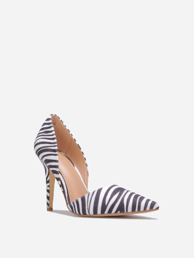 Escarpin d'Orsay en suédine à talon aiguille imprimé zèbre