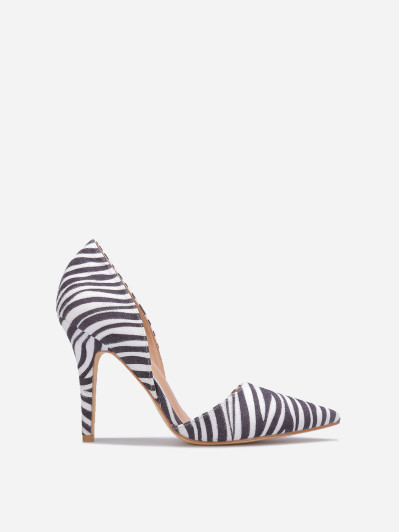 Escarpin d'Orsay en suédine à talon aiguille imprimé zèbre