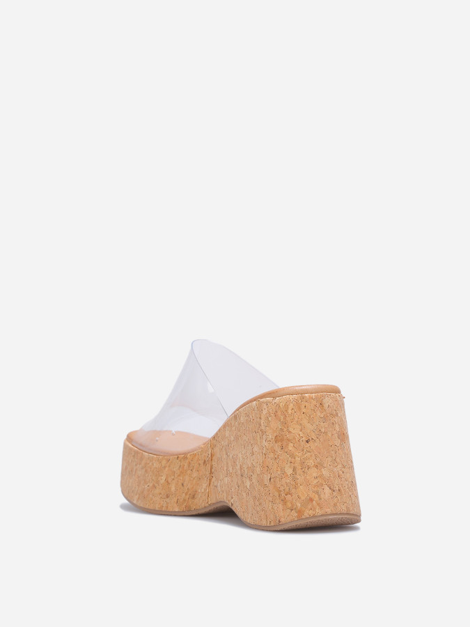 Mules compensées à bride large transparentes