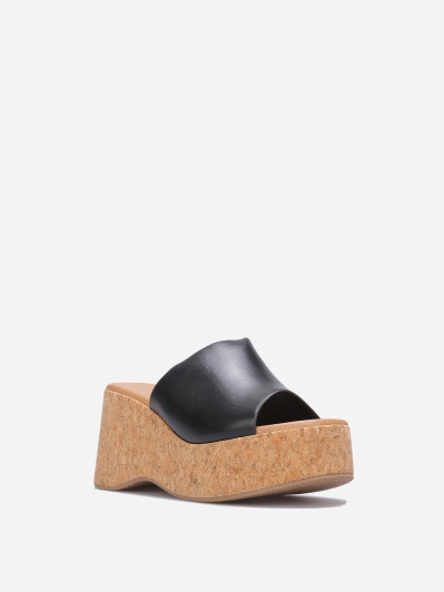 Mules compensées à bride large noires