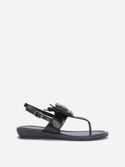 Sandales noires avec détail papillon à strass
