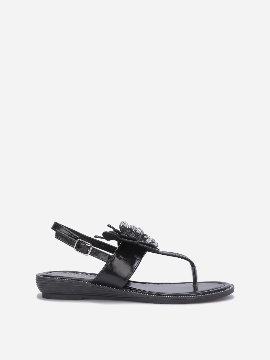 Sandales noires avec détail papillon à strass