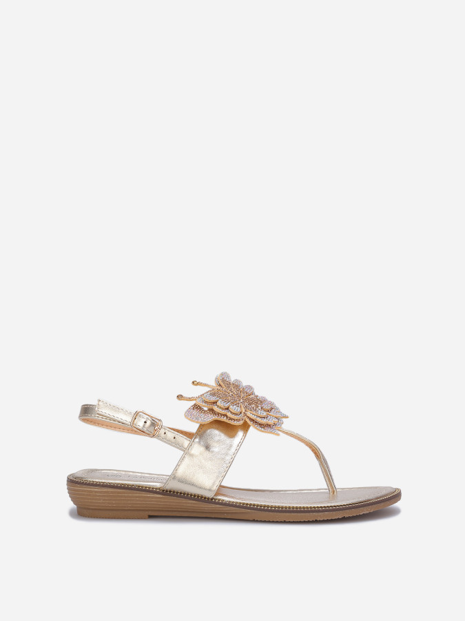 Sandales dorées avec détail papillon à strass