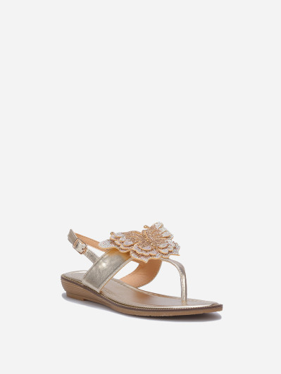 Sandales dorées avec détail papillon à strass