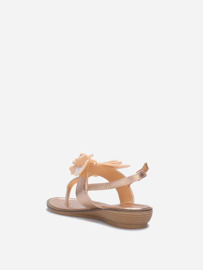 Sandales dorées roses avec détail papillon à strass